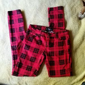 Abbey Dawn Red Plaid Skinny Pants 0